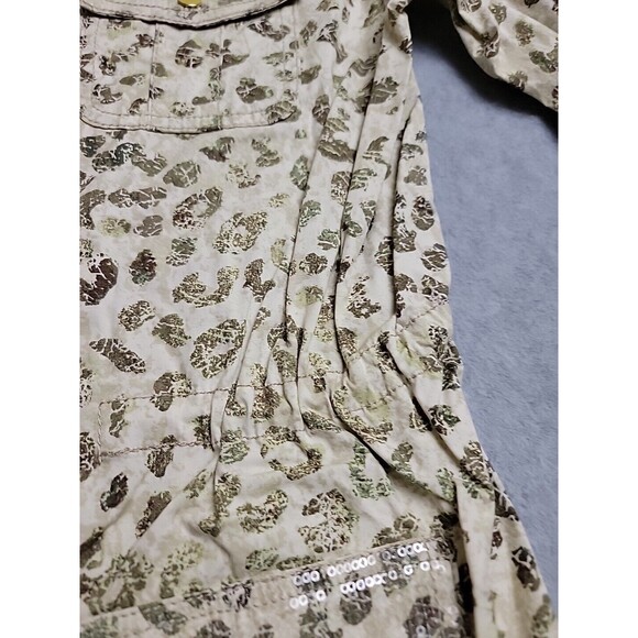 Chicos Field Jacket Womens 0 Beige Olive Green Leopard Zip Snap Pockets Stretch - Picture 8 of 16